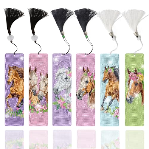 Lymshine diamond painting pferde mädchen - 6 Stück 5D diamant painting pferde lesezeichen, diamond lesezeichen mit 6 Bookmark Anhänger für Liebhaber der Diamantmalerei von Lymshine