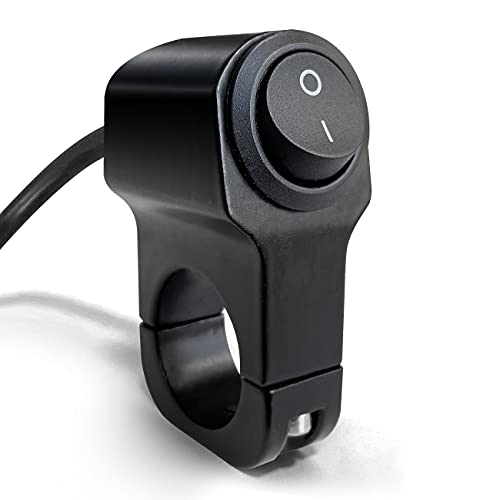 LynKomm Motorrad Lenkerschalter Quad Lichtschalter Aluminium Legierung Druckknopf 12V Schalter für Motorradlicht, Fahrradlicht, Scheinwerfer - für 22mm Durchmesser(Schwarz,1 Stück) von LynKomm