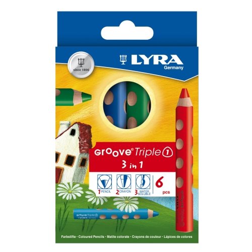 Lyra Groove Triple 1, 6er Sortiment, Aquarellstift, Farbstift, Wachsmalkreide - Mine Ø 10 mm von Lyra