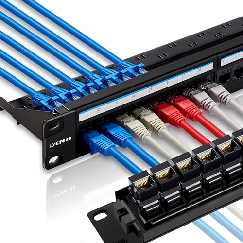 Lysymixs 24 Port RJ45 Patchpanel Cat6 Feed Through, Coupler Network Panel 19 Zoll, Inline Keystone Ethernet Patch Panel mit Back Bar von Lysymixs