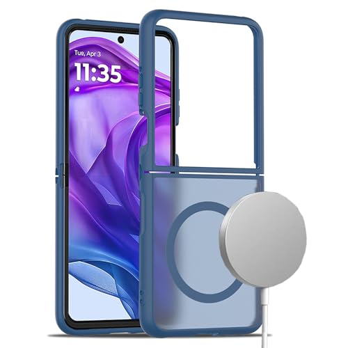 Lzzox Schutzhülle für Motorola Razr 60 Ultra, kompatibel mit Magsafe, magnetischem, kabellosem Laden, verbundenes, stoßfestes Polycarbonat, harte Rückseite, Stoßfänger (Blau, Razr 60 Ultra) von Lzzox