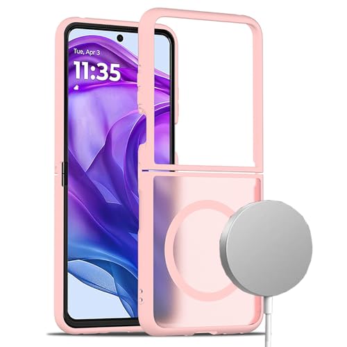 Lzzox Schutzhülle für Motorola Razr 60 Ultra, kompatibel mit Magsafe, magnetischem, kabellosem Laden, verbundenes, stoßfestes Polycarbonat, harte Rückseite, Stoßfänger (Rosa, Razr 60 Ultra) von Lzzox