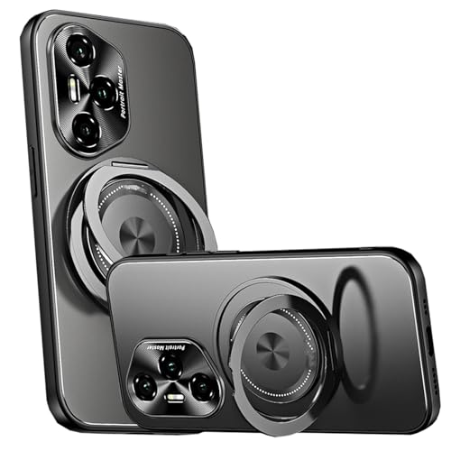 Lzzox Schutzhülle mit Ständer für Honor 400 Pro 5G, kompatibel mit Magsafe kabellosem Ladegerät, drehbarer Ringhalter, stoßfest, matte Rückseite (Schwarz, Honor 400 Pro) von Lzzox