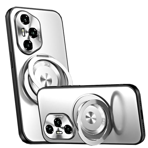 Lzzox Schutzhülle mit Ständer für Honor 400 Pro 5G, kompatibel mit Magsafe kabellosem Ladegerät, drehbarer Ringhalter, stoßfest, matte Rückseite (Silber, Honor 400) von Lzzox