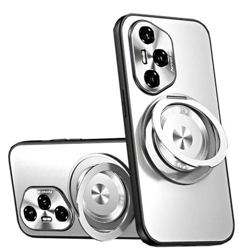 Lzzox Schutzhülle mit Ständer für Honor 400 Pro 5G, kompatibel mit Magsafe kabellosem Ladegerät, drehbarer Ringhalter, stoßfest, matte Rückseite (Silber, Honor 400 Pro) von Lzzox