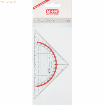 10 x M+R Geometrie-Dreieck 16cm glasklar rot hinterlegt von M+R