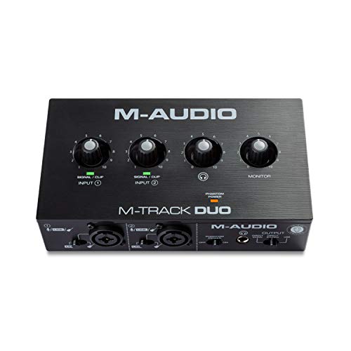 M-Audio M-Track Duo – USB Audio Interface für Aufnahmen, Streaming und Podcasting, mit dualen XLR, Line- & DI-Eingängen, inklusive Softwarepaket von M-Audio