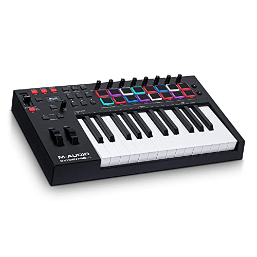 M-Audio Oxygen Pro 25 – 25-Tasten USB MIDI Keyboard Controller mit Beat Pads, MIDI-zuweisbaren Reglern & Tasten und enthaltenem Softwarepaket von M-Audio