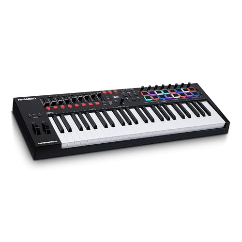 M-Audio Oxygen Pro 49 - 49-Tasten USB MIDI Keyboard Controller mit Beat Pads, MIDI-zuweisbaren Reglern, Tasten & Fadern und enthaltenem Softwarepaket von M-Audio