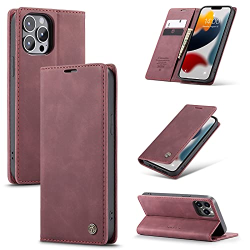 UEEBAI Handyhülle für iPhone 13 Pro 6.1 Zoll, Retro Matte Handyhülle PU Fallschutz Lederhülle Weich TPU Klapphülle mit Kartenfach Standfunktion Magnetverschluss Flip Case Handytasche - Rot UEEBAI Handyhülle für iPhone 13 Pro 6.1 Zoll, Retro Matte Handyhülle PU Fallschutz Lederhülle Weich TPU Klapphülle mit Kartenfach Standfunktion Magnetverschluss Flip Case Handytasche - Rot von M CASEME