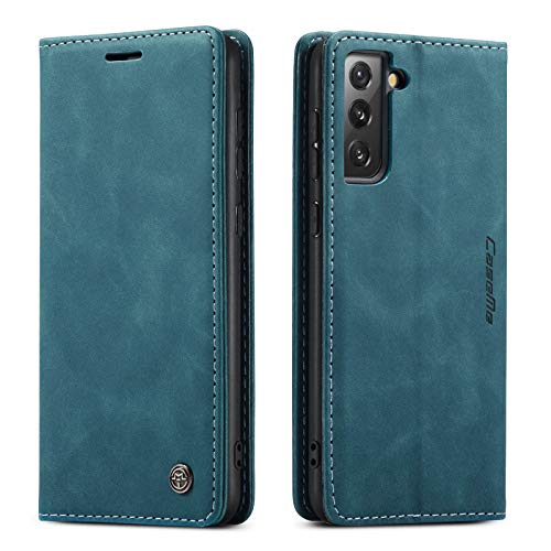 M CASEME UEEBAI Lederhülle für Samsung Galaxy S21 Plus, Retro Matte Handyhülle PU Lederhülle Weich TPU Klapphülle mit Kartenfach Standfunktion Magnetverschluss Flip Case Handytasche - Blau von M CASEME