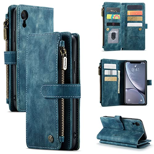 UEEBAI Brieftaschen-Schutzhülle für iPhone XR 6,1 Zoll, Premium-Handarbeit, PU-Leder, Handyhülle, Kartenfächer, Magnetverschluss, Reißverschlusstasche, Ständer, Vintage, stoßfest, Klapphülle – Blau UEEBAI Brieftaschen-Schutzhülle für iPhone XR 6,1 Zoll, Premium-Handarbeit, PU-Leder, Handyhülle, Kartenfächer, Magnetverschluss, Reißverschlusstasche, Ständer, Vintage, stoßfest, Klapphülle – Blau von M CASEME