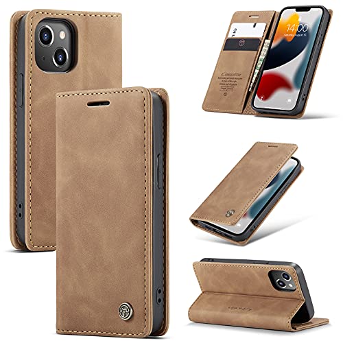 UEEBAI Handyhülle für iPhone 13 Mini 5.4 Zoll, Retro Matte Handyhülle PU Fallschutz Lederhülle Weich TPU Klapphülle mit Kartenfach Standfunktion Magnetverschluss Flip Case Handytasche - Braun von M CASEME