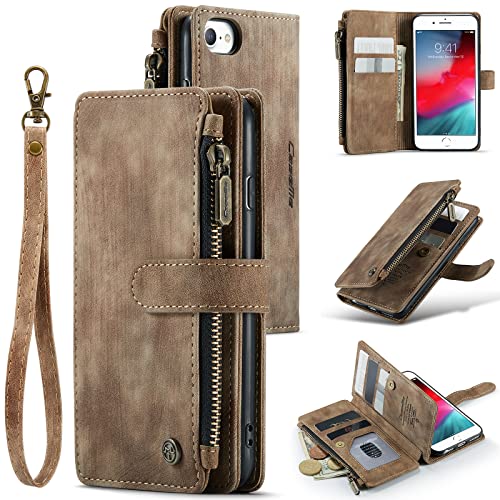 UEEBAI Wallet Case for iPhone SE 2022 5G/iPhone 7/iPhone 8/iPhone SE 2020, Handmade PU Leather Phone Case Card Slots Magnetic Zipper Kickstand Cover Vintage Flip Case for iPhone SE3/SE2,Vintage Brown von M CASEME