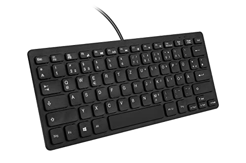 MCSaite Wired Mini Schwarz Tastaturen - Spritzwassergeschützt, Mini Tastatur ohne nummernblock, Ergonomische compact Design für Windows PC Desktops, Laptop von M MC Saite
