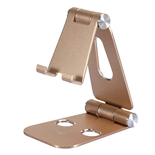 MONTOLA® Smartphone Ständer - Handy Halterung Schreibtisch, Verstellbarer Tischständer faltbar, Universal Tabletständer aus Aluminium (Gold) von M MONTOLA
