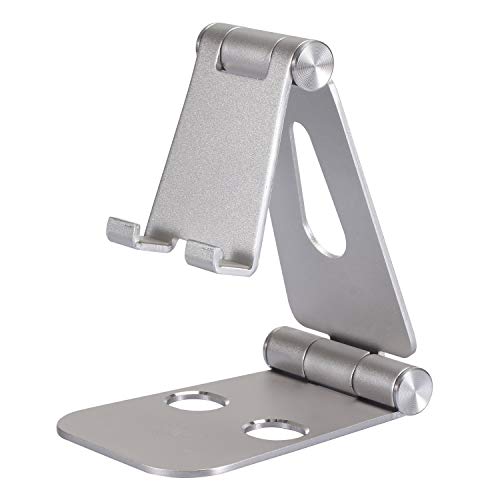 MONTOLA® Smartphone Ständer - Handy Halterung Schreibtisch, Verstellbarer Tischständer faltbar, Universal Tabletständer aus Aluminium (Silber) von M MONTOLA