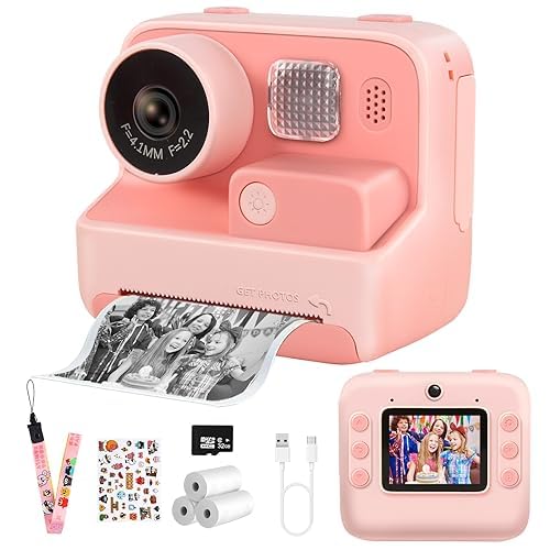 Sofortbildkamera Kinder,2.0 Zoll LCD Bildschirm,1080P HD Kinderkamera Sofortbildkamera mit DREI Rollen Druckpapier und 32G SD Karte,Geschenk für Kinder 3-12 Jahre von M MUNCASO