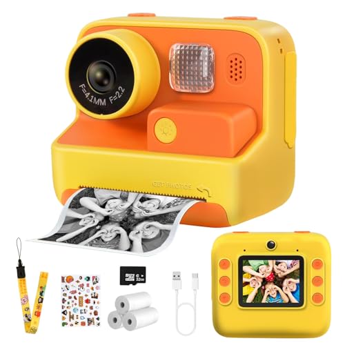 Sofortbildkamera Kinder,2.0 Zoll LCD Bildschirm,1080P HD Kinderkamera Sofortbildkamera mit DREI Rollen Druckpapier und 32G SD Karte,Geschenk für Kinder 3-12 Jahre von M MUNCASO