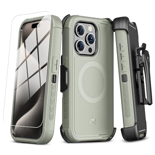 M MYBAT PRO Maverick Series Schutzhülle für iPhone 15 Pro, mit Gürtelclip, kompatibel mit Magsafe, mit Displayschutzfolie, sturzsicher, stoßfest, um 360° drehbarer Ständer, robuster Schutz, von M MYBAT PRO