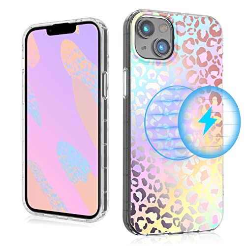 MYBAT PRO Magnetische Slim Hülle für iPhone 14 Hülle 6,1 Zoll, Kompatibel mit MagSafe, Mood Serie für Frauen Mädchen, Militärqualität Drop Stoßfest Vergilbungsfrei Schutzhülle, Holografischer Leopard von M MYBAT PRO