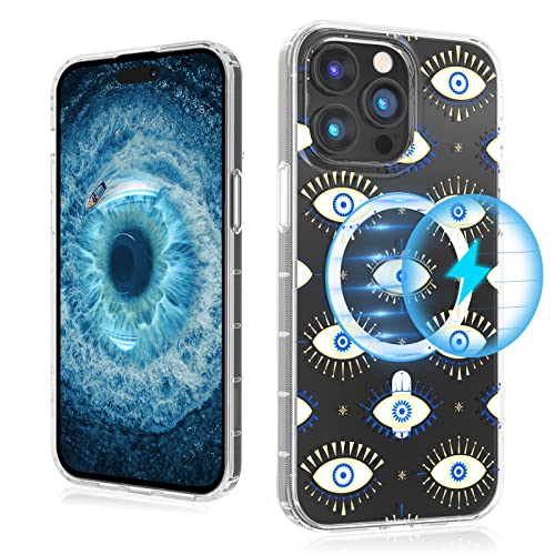 MYBAT PRO Magnetische ultradünne klare Hülle für iPhone 14 Pro Max Hülle 6,7 Zoll, kompatibel mit MagSafe, Cute Crystal Mood Serie Militärqualität Drop Stoßfest Vergilbungsfrei Schutzhülle Böser Blick von M MYBAT PRO