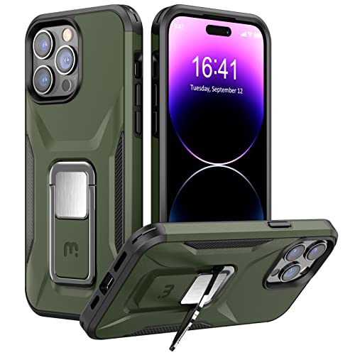 MYBAT Pro Stealth Series Handyhülle für iPhone 14 Pro Max Hülle mit Ständer 17 cm (6.7 Zoll), militärische Fallschutz, robuste Stoßstangen-Abdeckungen (Armeegrün) von M MYBAT PRO