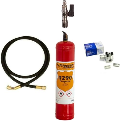 Reparatur-Set für Kühlschrank, Trockner, Keller, R290, 370 g + Steckverbindung 1/4 Zoll M + Schlauch 90 cm + Lochventil Reparatur-Set für Kühlschrank, Trockner, Keller, R290, 370 g + Steckverbindung 1/4 Zoll M + Schlauch 90 cm + Lochventil von M SHOP ITALIA