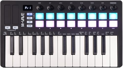 M-VAVE 25 Tasten 16 Backlit Drum Pads MIDI Keyboard - Professioneller Beat Maker und Keytar für Keyboard Musikproduktion Builtin Battery Wireless Connect Schwarz von M-VAVE