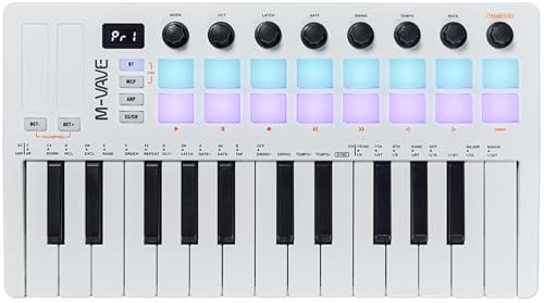 M-VAVE 25 Tasten 16 Backlit Drum Pads MIDI Keyboard - Professioneller Beat Maker und Keytar für Keyboard Musikproduktion Builtin Battery Wireless Connect Weiß von M-VAVE