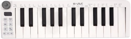 M-VAVE Mini-Tastatur mit 25 Tasten - Professioneller Beat Maker und Keytar für Keyboard Musikproduktion Builtin Battery Wireless Connect Weiß von M-VAVE