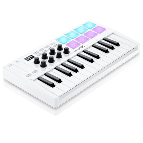 M-VAVE SMK-25 – 25-Tasten-USB-MIDI-Keyboard-Controller mit 8 hintergrundbeleuchteten Drum-Pads, Bluetooth, professionellen dynamischen Tasten, 8 Knöpfen von M-Vave
