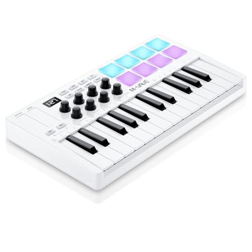 M-VAVE SMK-25 – 25-Tasten-USB-MIDI-Keyboard-Controller mit 8 hintergrundbeleuchteten Drum-Pads, Bluetooth, professionellen dynamischen Tasten, 8 Knöpfen von M-VAVE