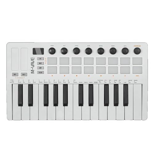 M-Vave SMK 25 MKII – Kabelloser BT-Midi-Keyboard-Controller mit 16 hintergrundbeleuchteten Drum-Pads, 8 Knöpfen, Arpeggio, USB, Weiß von M-Vave