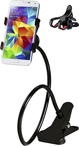 M&H-24 Handyhalterung Schwanenhals Handy Halterung Handyhalter - geeignet für iPhone Smartphone Klammer Clip Universal Gadget für Haus Büro Bett Tisch, 360 Grad Drehbar Verstellbar Schwarz von M&H-24