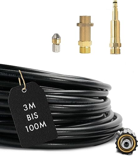 Rohrreinigungsschlauch Set 4-Teilig für Kärcher HD HDS und Andere mit Anschluss 1/8" AG : M22 x 1,5 IG & Bajonett-Adapter & Adapter Quick-Click & rotierende Rohrreinigungsdüse (100 Meter) von M&M Smartek