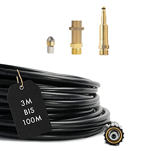 Rohrreinigungsschlauch Set 4-Teilig für Kärcher HD HDS und Andere mit Anschluss 1/8" AG : M22 x 1,5 IG & Bajonett-Adapter & Adapter Quick-Click & rotierende Rohrreinigungsdüse (8 Meter) von M&M Smartek