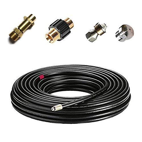 Rohrreinigungsschlauch - Set PROFESSIONAL (5-Teilig) für Kärcher Kränzle Professional HD HDS 63900290 & 57630400 Anschluss 1/8" AG : M22 x 1,5 IG & Bajonett-Adapter Messing M22 x 1,5 AG (60 Meter) von M&M Smartek