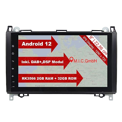 M.I.C. AB9-lite Android 12 Autoradio mit navi RK3566 2G+32G Ersatz für Mercedes Benz A-Klasse W169 B-Klasse W245 Viano Vito W639 Sprinter VW Crafter : DSP DAB BT 5.0 WiFi 2 din 9" IPS Bildschirm USB von M.I.C.