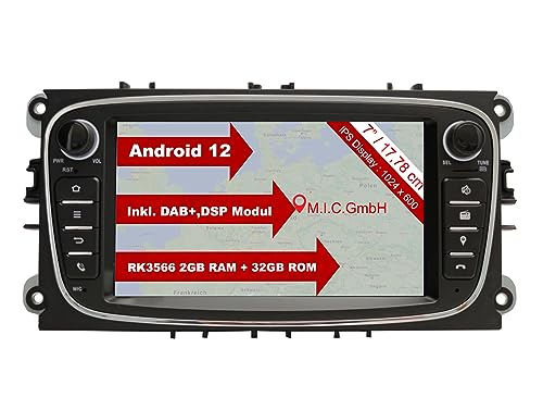 M.I.C. AF7-Lite Android 12 Autoradio mit Navi Navigation Ersatz für Ford Focus mk2 Mondeo Cmax Galaxy Smax :DSP DAB Plus Bluetooth 5.0 WiFi 2 din 7" IPS Bildschirm 2G+32G USB sd mirrorlink zubehör von M.I.C.