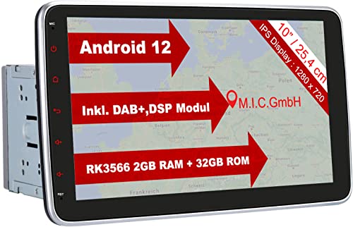 M.I.C. AU10-lite Android 12 Autoradio mit navi Rockchip 3566 2G+32G: DSP DAB+ BT 5.0 WLAN 10" Bildschirm USB sd GPS doppel 2 DIN OBD universal Gerät Ersatz für VW Toyota KIA Nissan Hyundai FIAT von M.I.C.