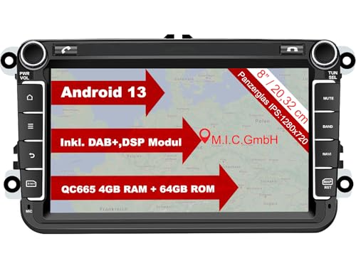 M.I.C. AV8V7 Android 13 Autoradio mit navi Qualcomm Snapdragon 665 4G+64G Ersatz für VW Golf t5 touran Passat RNS RCD Skoda SEAT: SIM DAB Plus BT 5.0 WiFi 2din 8" IPS Panzerglas Bildschirm USB M.I.C. AV8V7 Android 13 Autoradio mit navi Qualcomm Snapdragon 665 4G+64G Ersatz für VW Golf t5 touran Passat RNS RCD Skoda SEAT: SIM DAB Plus BT 5.0 WiFi 2din 8" IPS Panzerglas Bildschirm USB von M.I.C.