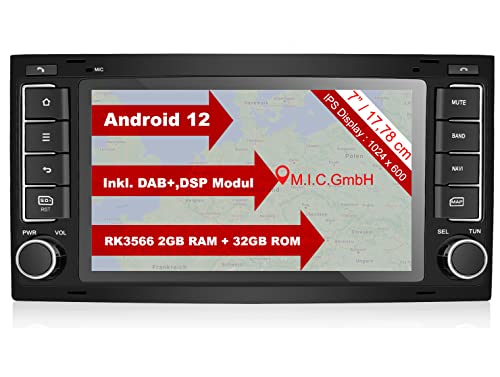 M.I.C. AVT7-lite Android 12 Autoradio mit navi RK3566 2G+32G Ersatz für VW T5 multivan Touareg mit RNS 510: DSP DAB Plus Bluetooth 5.0 WiFi 2 din 7" IPS Bildschirm USB Auto zubehör europakarte von M.I.C.