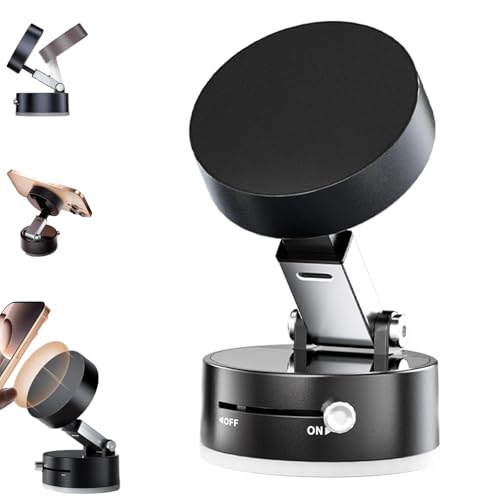 MAALLOP Woolcar Magnetischer Telefonhalter, Faltbarer magnetischer Telefonständer mit Vakuumsauger, Multifunktionale Saugnapf-Autotelefonhalterung,Schwarz von MAALLOP