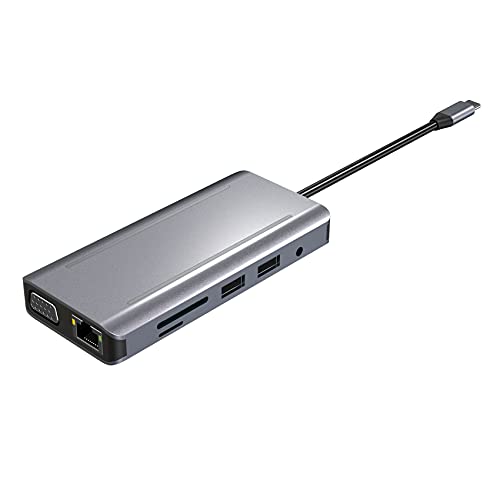 MABSSI 11-in-1-USB-C-Multiport-Adapter mit RJ45, 4K, VGA, kompatibel mit 4 USB2.0, PD3.0, 3,5 mm SD/TF-Hub mit LED-Licht von MABSSI