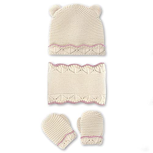 MacBeen Unisex Kinder Handschuhe, Mütze und Schal für Babys von 9 bis 18 Monaten, Farbe Ecru Winter-Zubehör-Set, ekrü, S von MAC BEEN