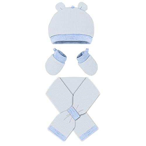MacBeen Unisex Kinder Handschuhe, Mütze und Schal für Neugeborene von 0 bis 6 Monaten, Farbe: Himmelblau Winter-Zubehör-Set, S von MAC BEEN