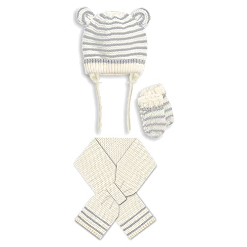 MacBeen Unisex Kinder Handschuhen, Mütze und Schal für Neugeborene von 0 bis 6 Monaten, Grau Winter-Zubehör-Set, S von MAC BEEN