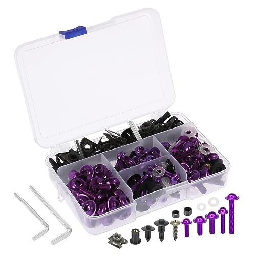 MACHSWON 194pcs Universal Motorrad Verkleidungsbolzen Befestigungsclips Schrauben Muttern Lila für Kawasaki für Suzuki für Honda für Yamaha für BMW 1996-2023 von MACHSWON