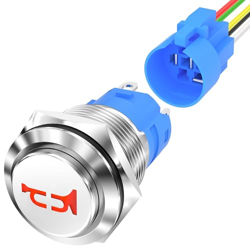 MACHSWON Hupenschalter, 16 mm, LED, wasserdichter Druckknopfschalter, 12 V, Edelstahl, Momentaner Hupenknopf für Auto, Zug und Boot (rot) von MACHSWON